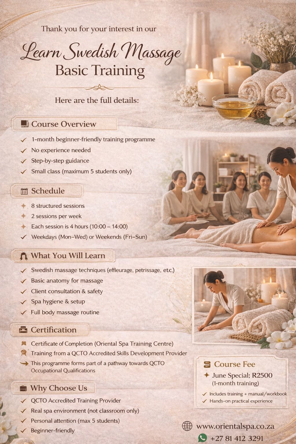 Training course details — schedule, curriculum, fees